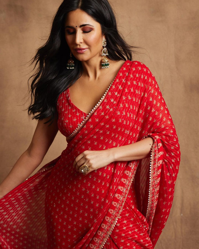 Staggering Poses Of Katrina Kaif In Red Saree